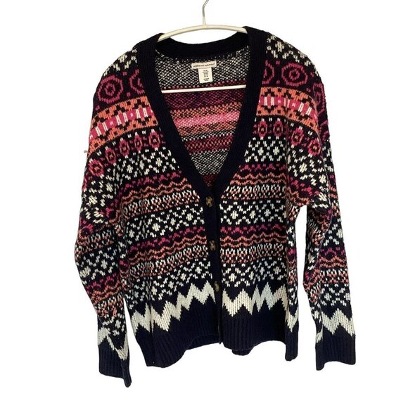 Cupcakes and Cashmere Cardigan Sweater Fair Isle V-neck Women's Medium Colorful - Picture 1 of 9
